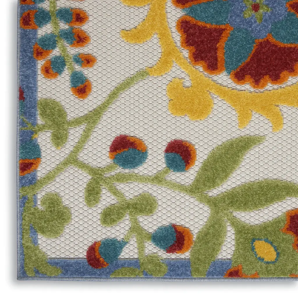 2' X 6' Ivory Green Yellow Floral Non Skid Indoor Outdoor Runner Rug - Image 5