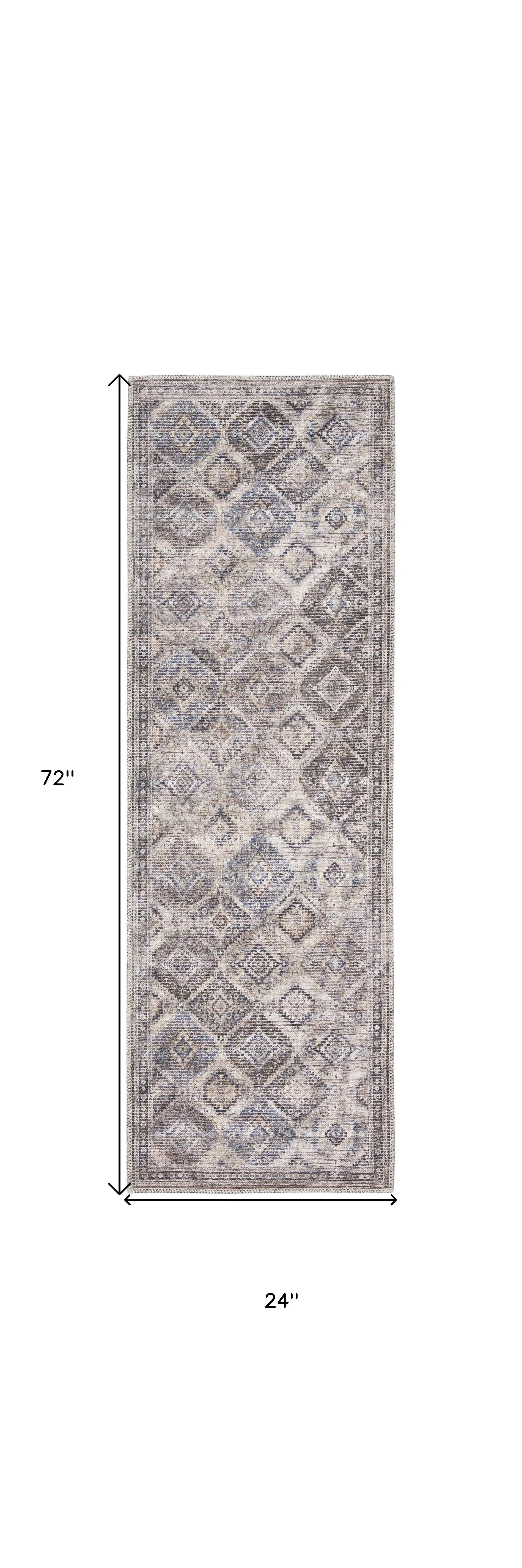 2' X 6' Ivory Latte Oriental Power Loom Distressed Washable Runner Rug - Image 5
