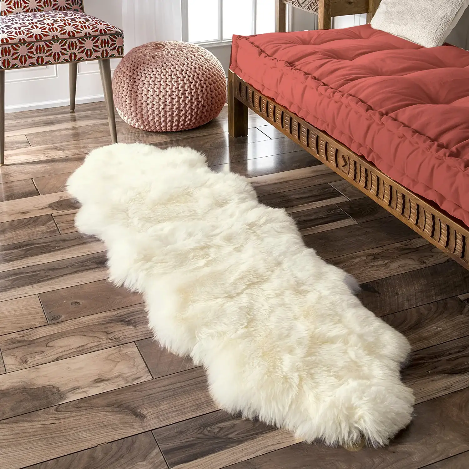 2' X 6' Ivory Wool Sheepskin Handmade Area Rug - Image 3