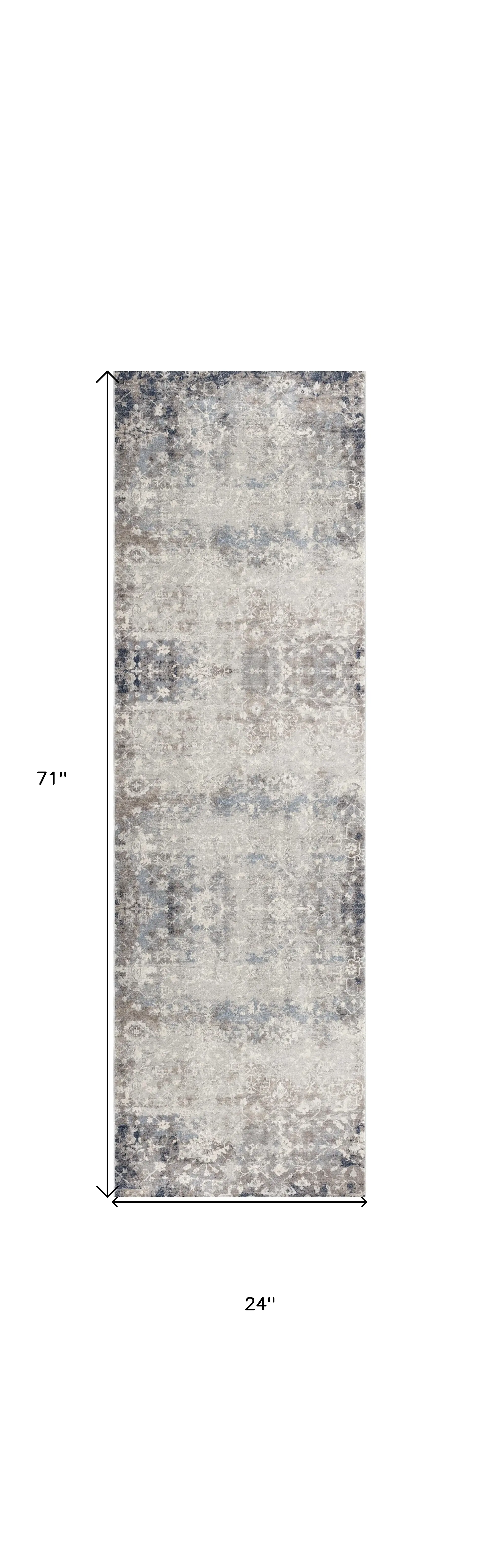 2' X 6' Navy And Beige Distressed Vines Area Rug - Image 3