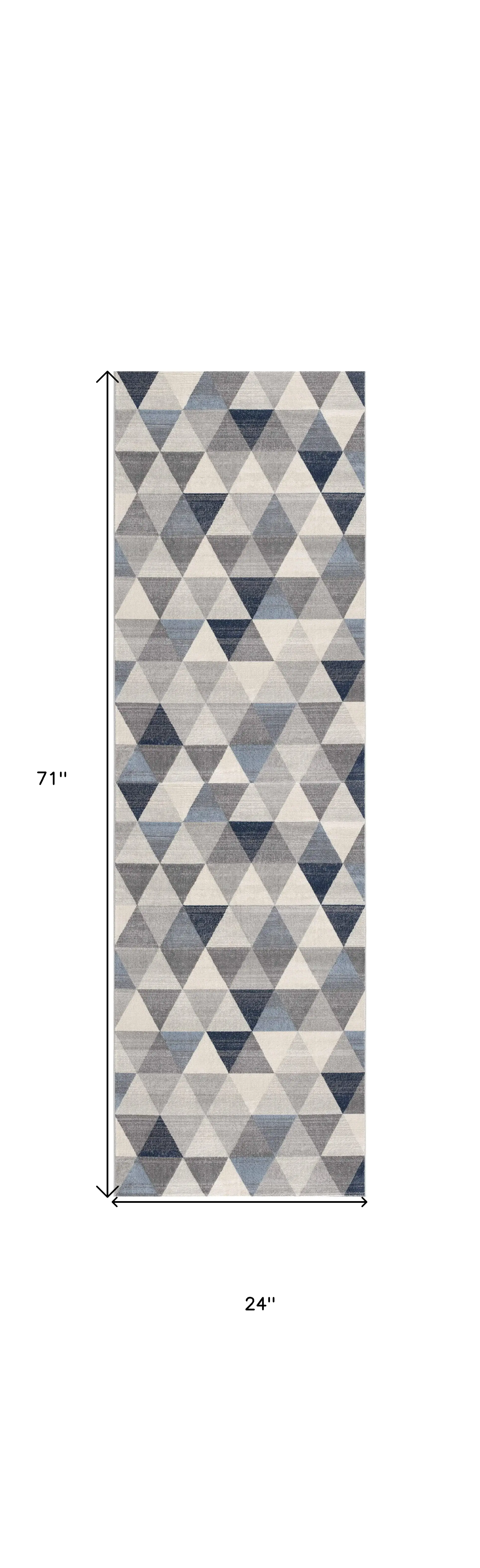 2' X 6' Navy Blue Geometric Diamond Area Rug - Image 3
