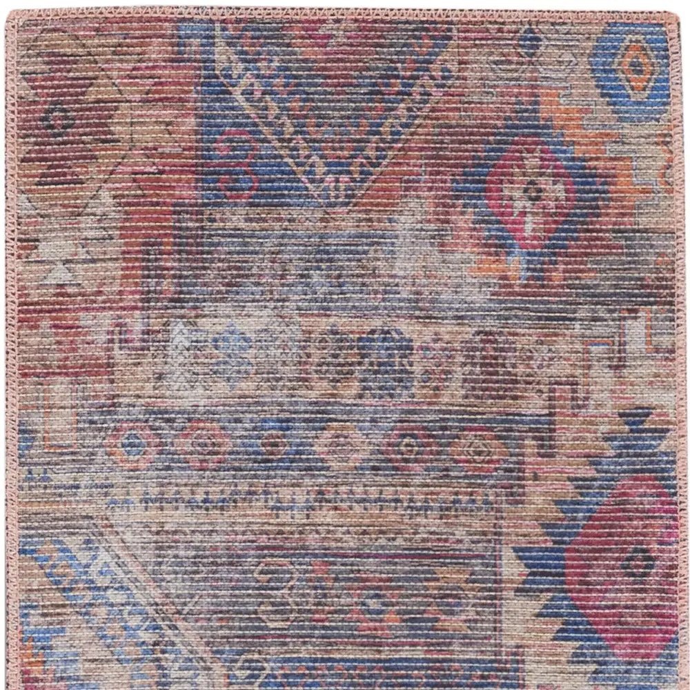 2' X 6' Red And Blue Southwestern Power Loom Distressed Washable Runner Rug - Image 4