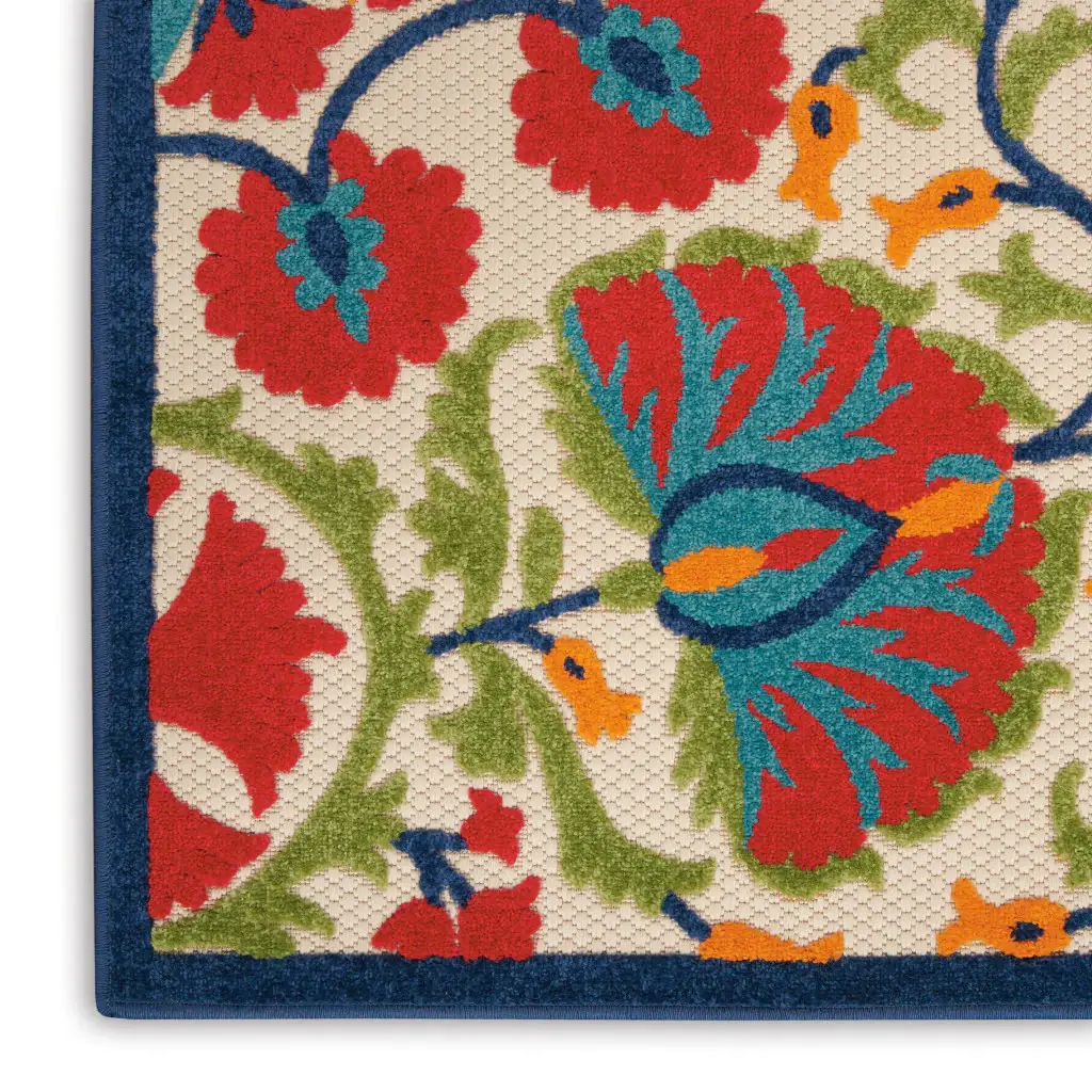 2' X 6' Red And Ivory Floral Indoor Outdoor Area Rug - Image 3
