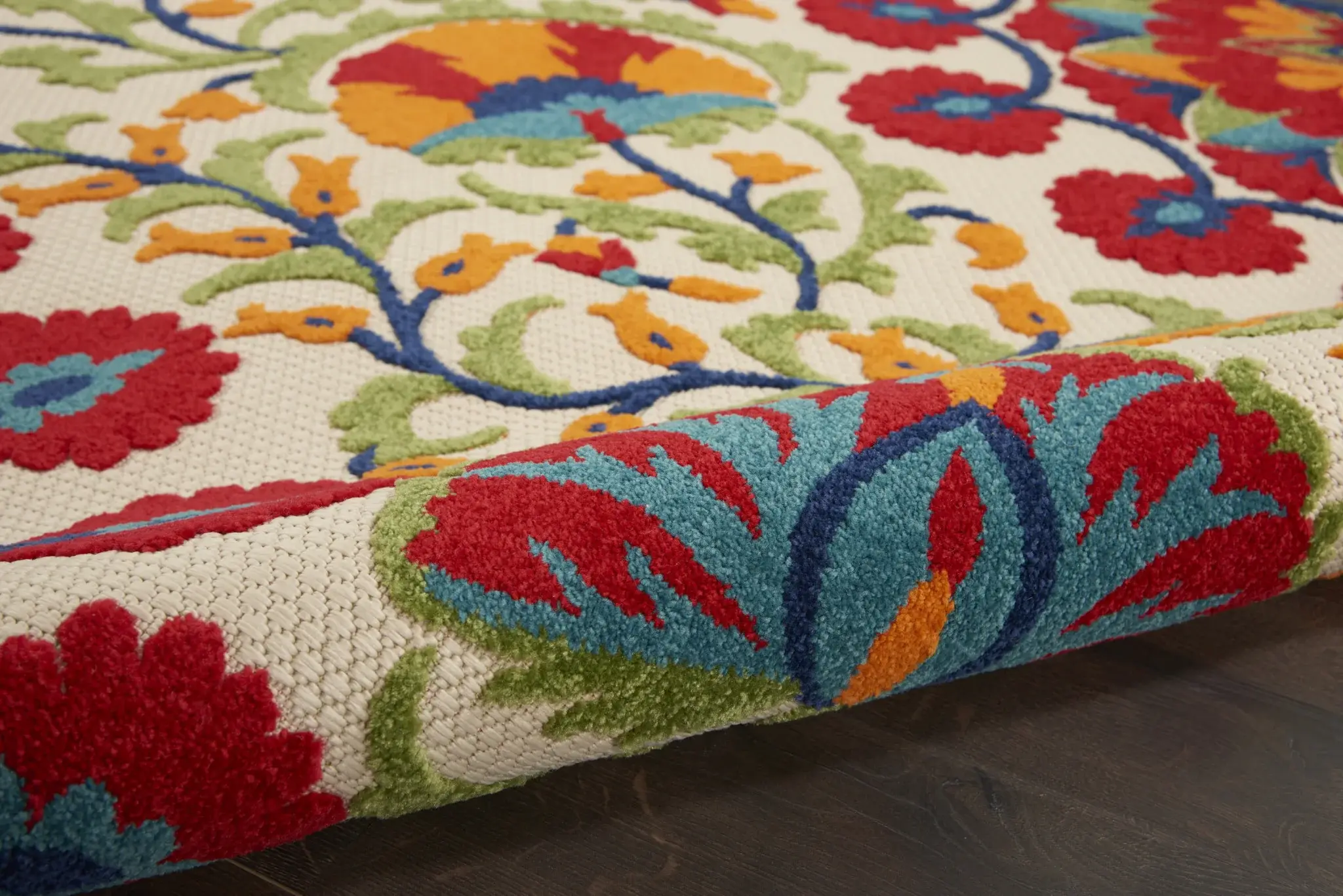 2' X 6' Red And Ivory Floral Indoor Outdoor Area Rug - Image 5