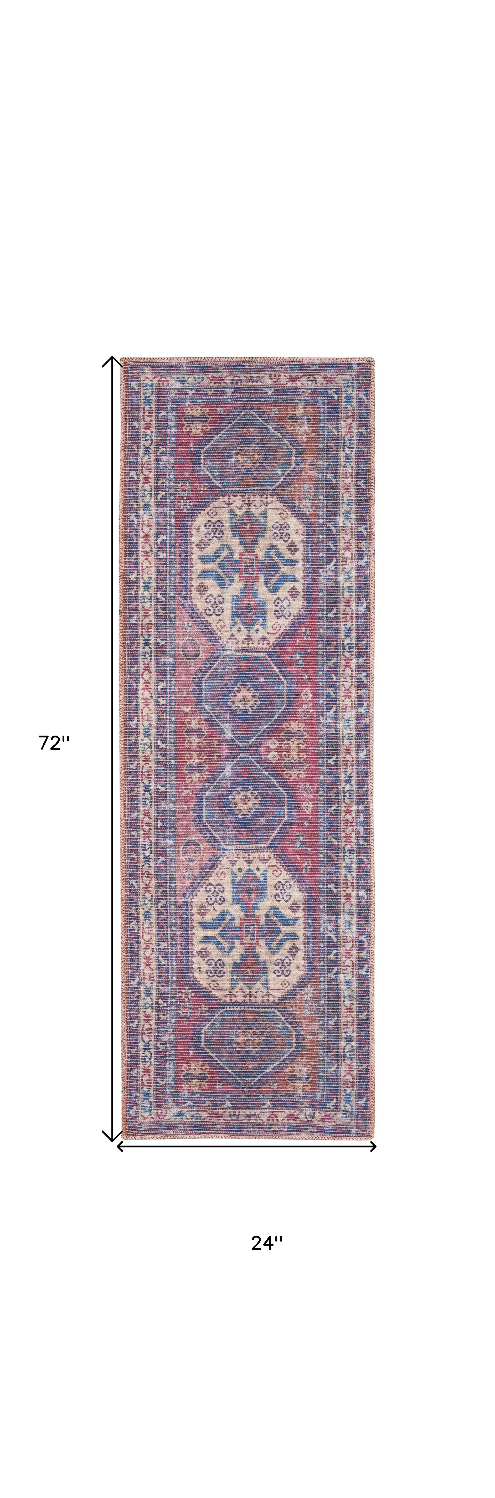 2' X 6' Red And Navy Oriental Power Loom Distressed Washable Runner Rug - Image 5