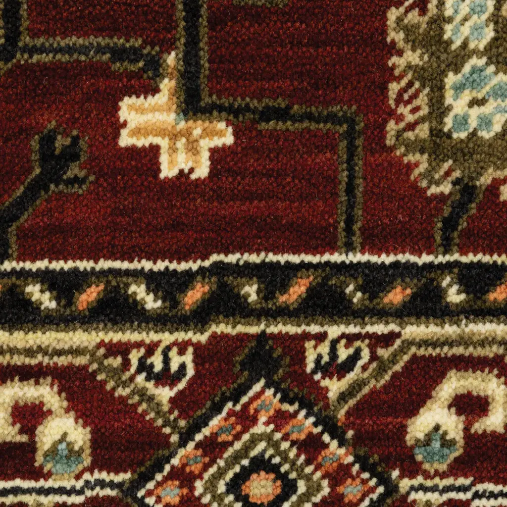 2' X 6' Red Black Ivory And Brown Oriental Power Loom Stain Resistant Runner Rug With Fringe - Image 2