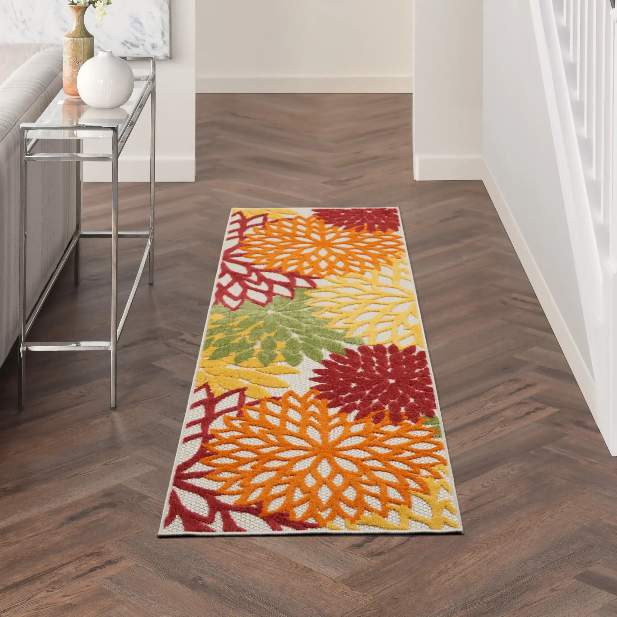 2' X 6' Red Floral Non Skid Indoor Outdoor Runner Rug - Image 8