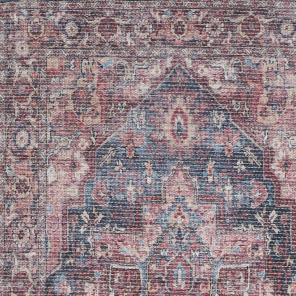 2' X 6' Red Oriental Power Loom Distressed Washable Runner Rug - Image 3