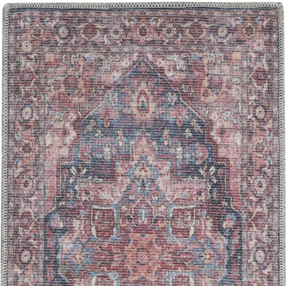 2' X 6' Red Oriental Power Loom Distressed Washable Runner Rug - Image 4