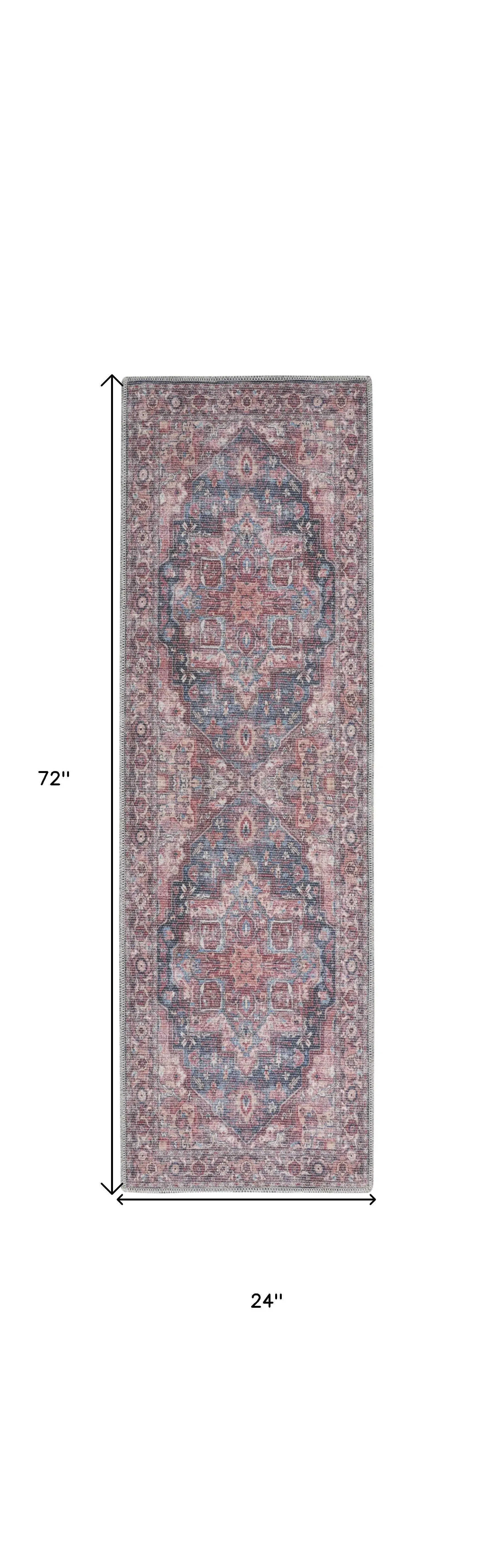 2' X 6' Red Oriental Power Loom Distressed Washable Runner Rug - Image 5