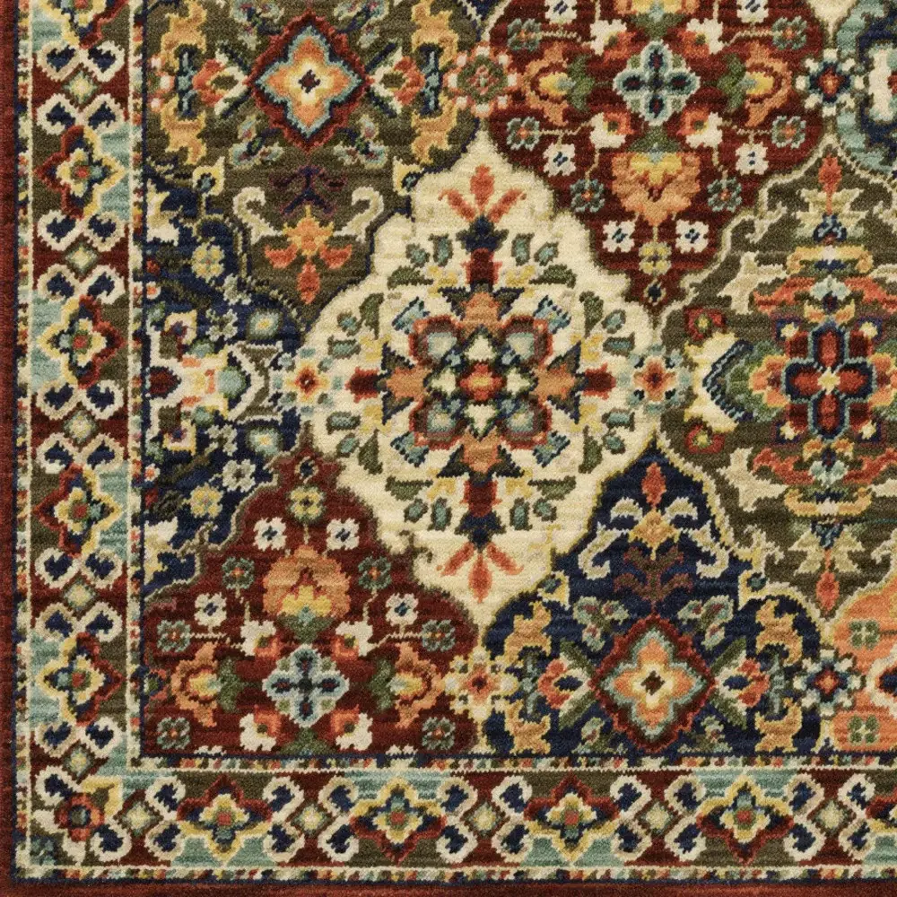 2' X 6' Red Rust Navy Light Blue Brown Orange Ivory And Gold Oriental Power Loom Stain Resistant Runner Rug With Fringe - Image 4
