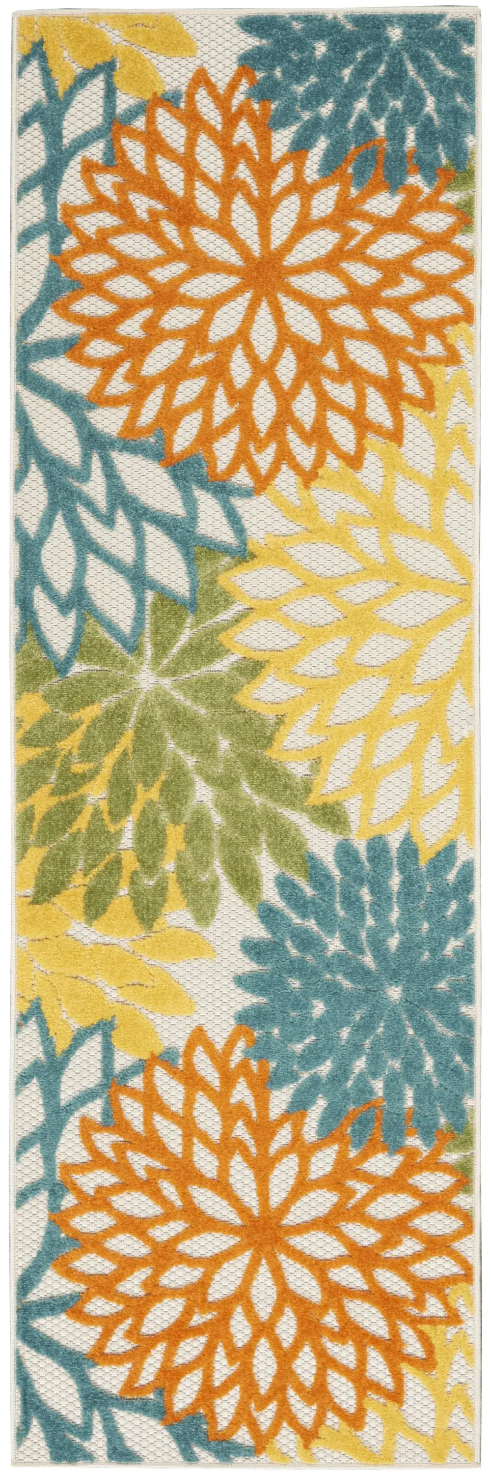 2' X 6' Turquoise Floral Non Skid Indoor Outdoor Runner Rug