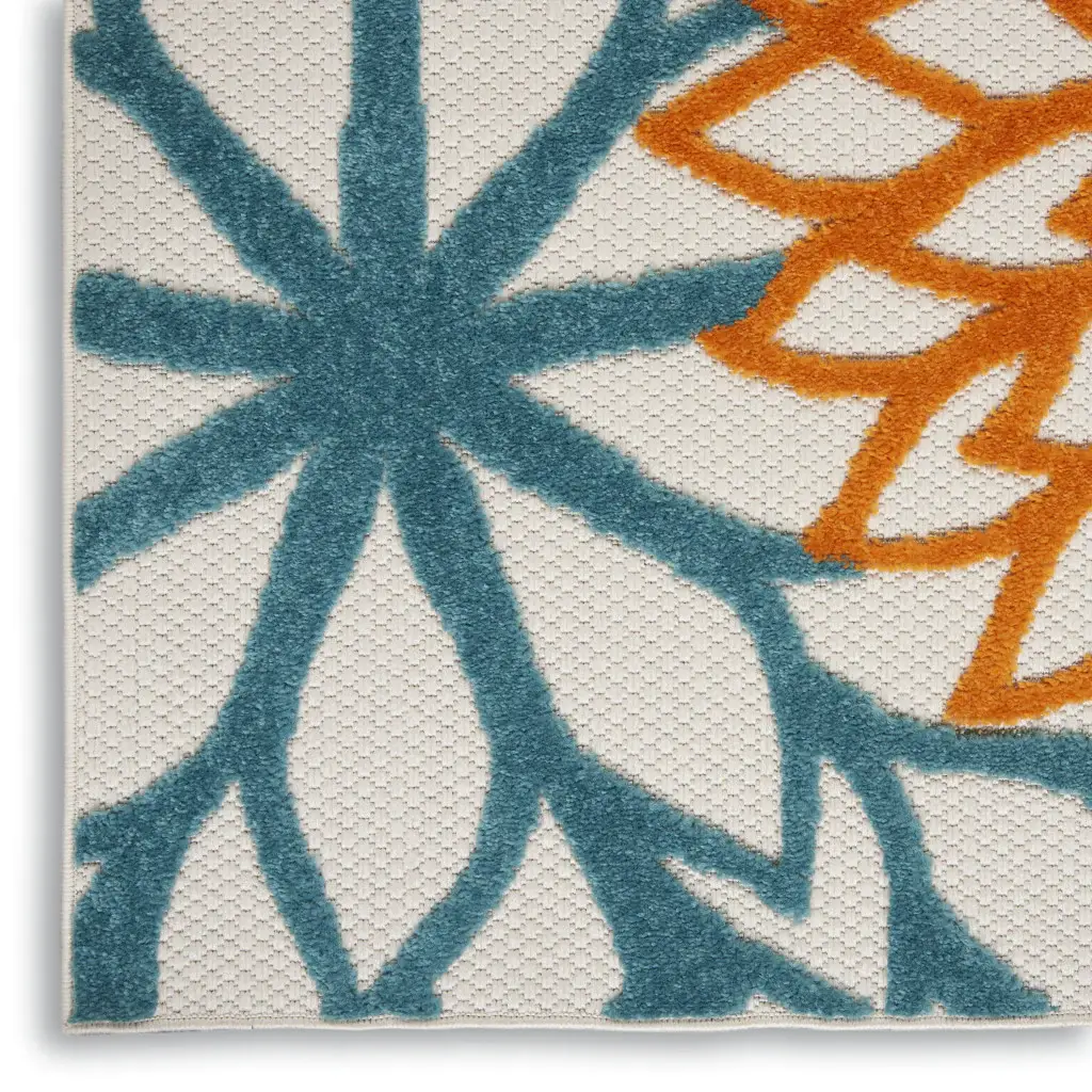 2' X 6' Turquoise Floral Non Skid Indoor Outdoor Runner Rug - Image 5
