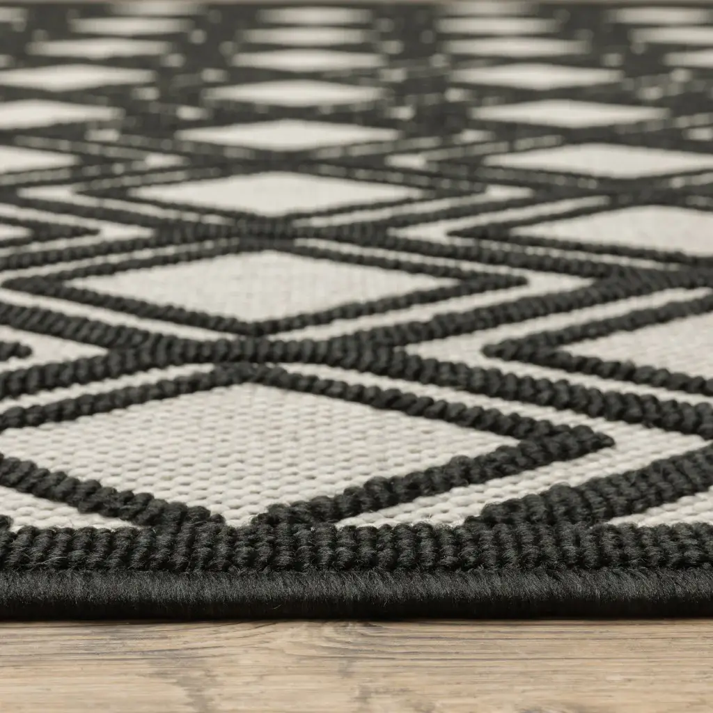 2' X 7' Beige and Black Geometric Stain Resistant Indoor Outdoor Area Rug - Image 5