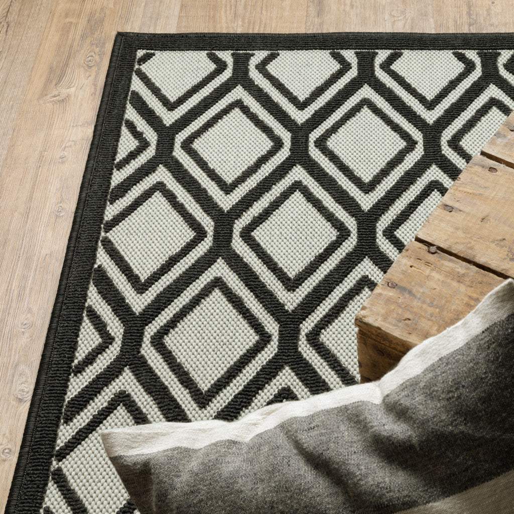 2' X 7' Beige and Black Geometric Stain Resistant Indoor Outdoor Area Rug - Image 6