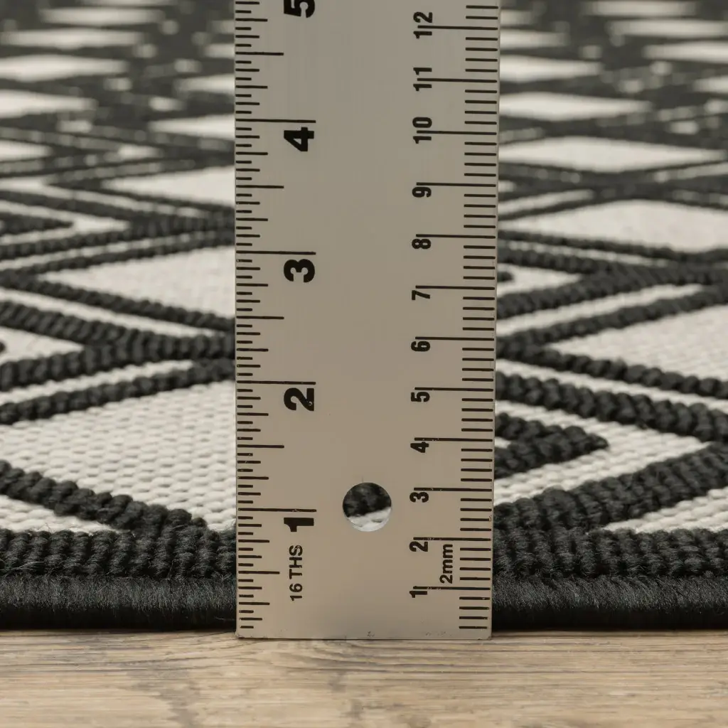 2' X 7' Beige and Black Geometric Stain Resistant Indoor Outdoor Area Rug - Image 8