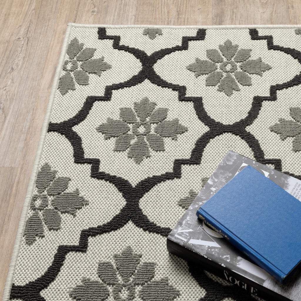 2' X 7' Beige and Black Geometric Stain Resistant Indoor Outdoor Area Rug - Image 7