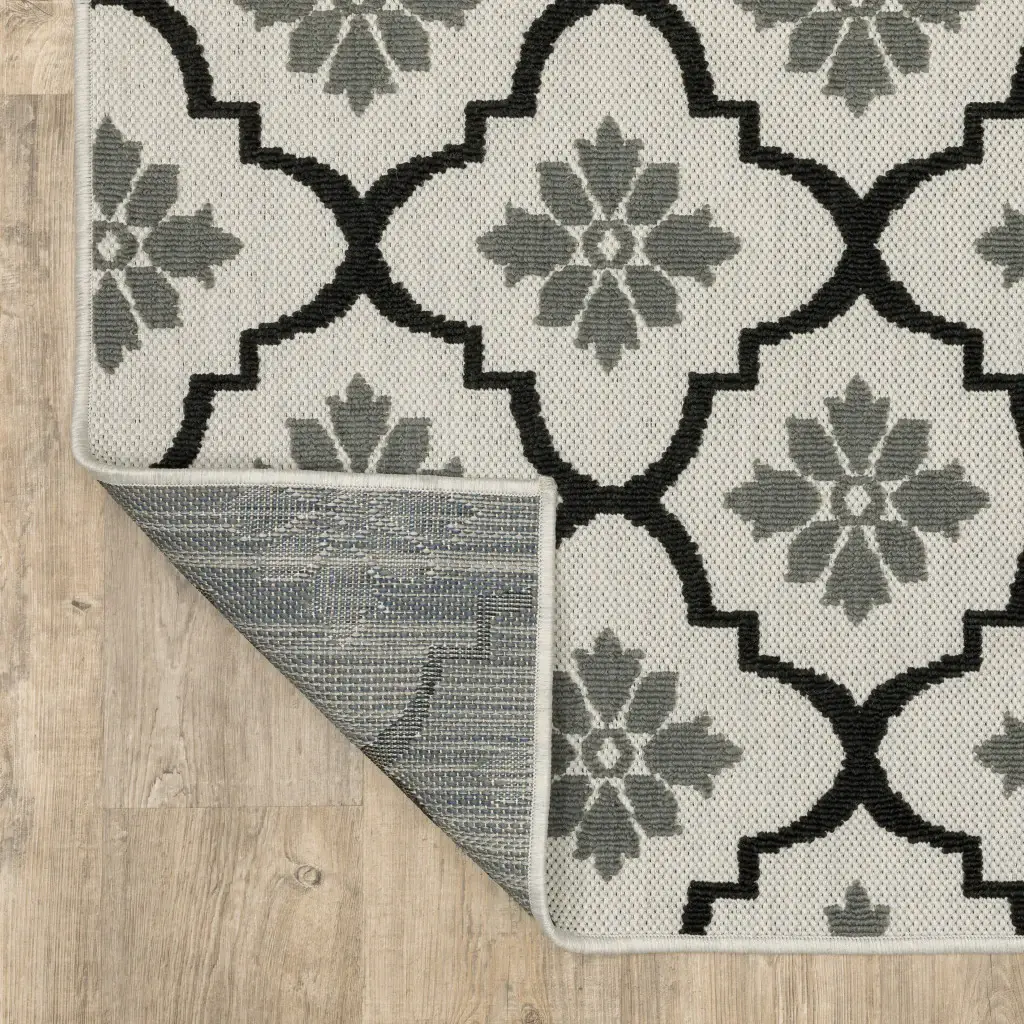 2' X 7' Beige and Black Geometric Stain Resistant Indoor Outdoor Area Rug - Image 8