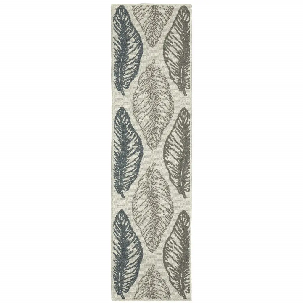 2' X 7' Beige Floral Stain Resistant Indoor Outdoor Area Rug