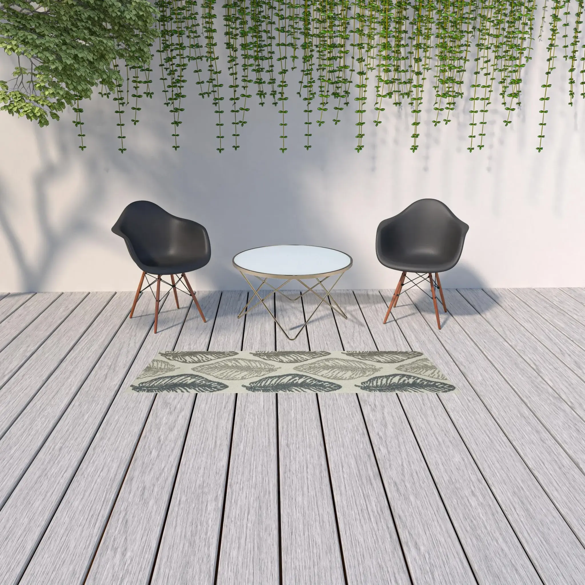 2' X 7' Beige Floral Stain Resistant Indoor Outdoor Area Rug - Image 2