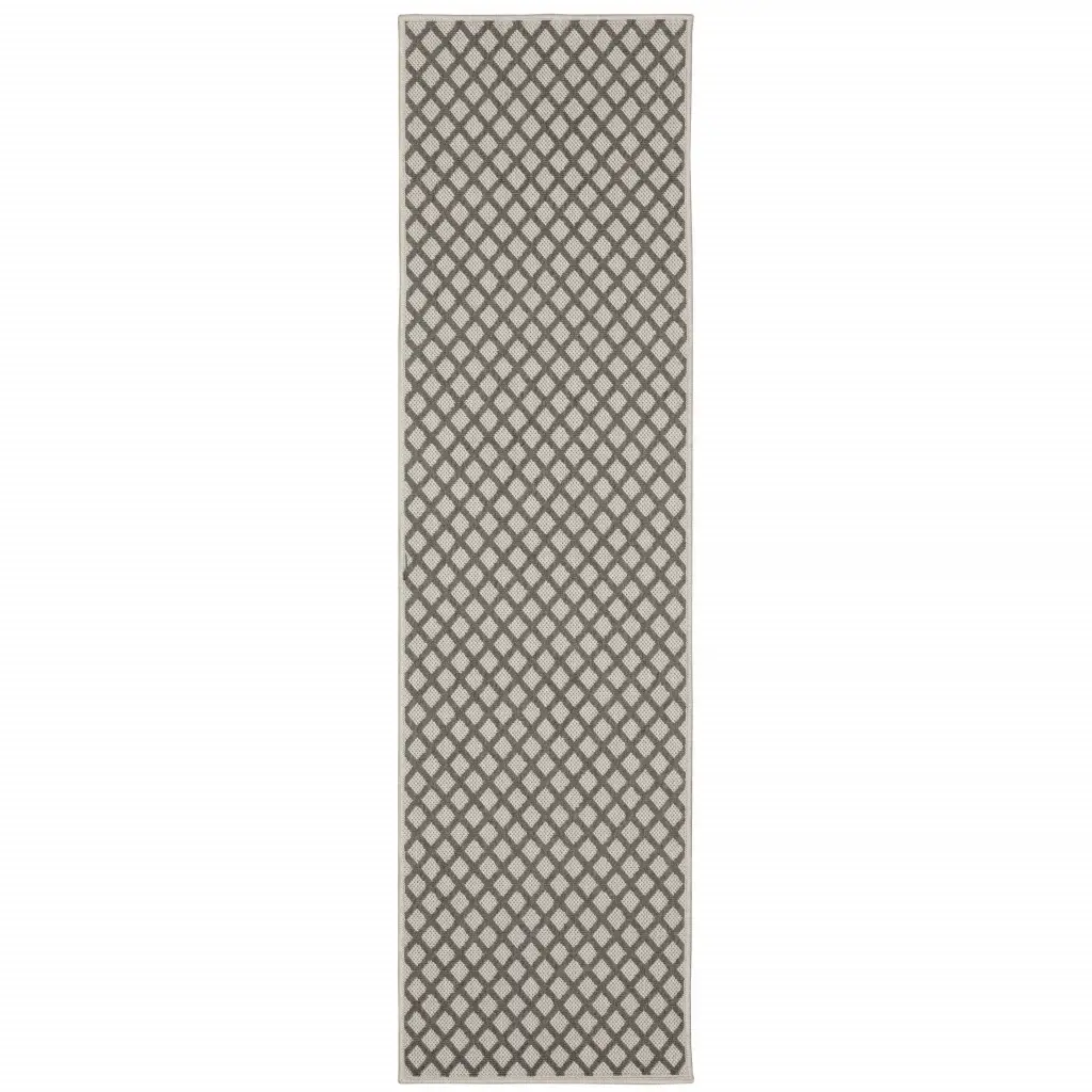2' X 7' Beige Geometric Stain Resistant Indoor Outdoor Area Rug