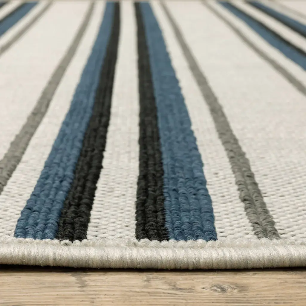 2' X 7' Blue and Beige Geometric Stain Resistant Indoor Outdoor Area Rug - Image 6