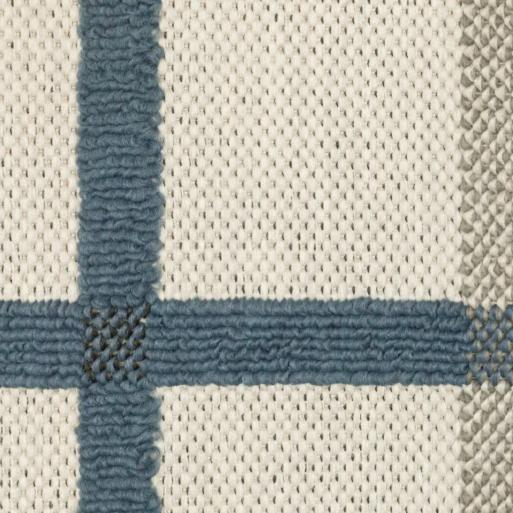 2' X 7' Blue and Beige Geometric Stain Resistant Indoor Outdoor Area Rug - Image 3