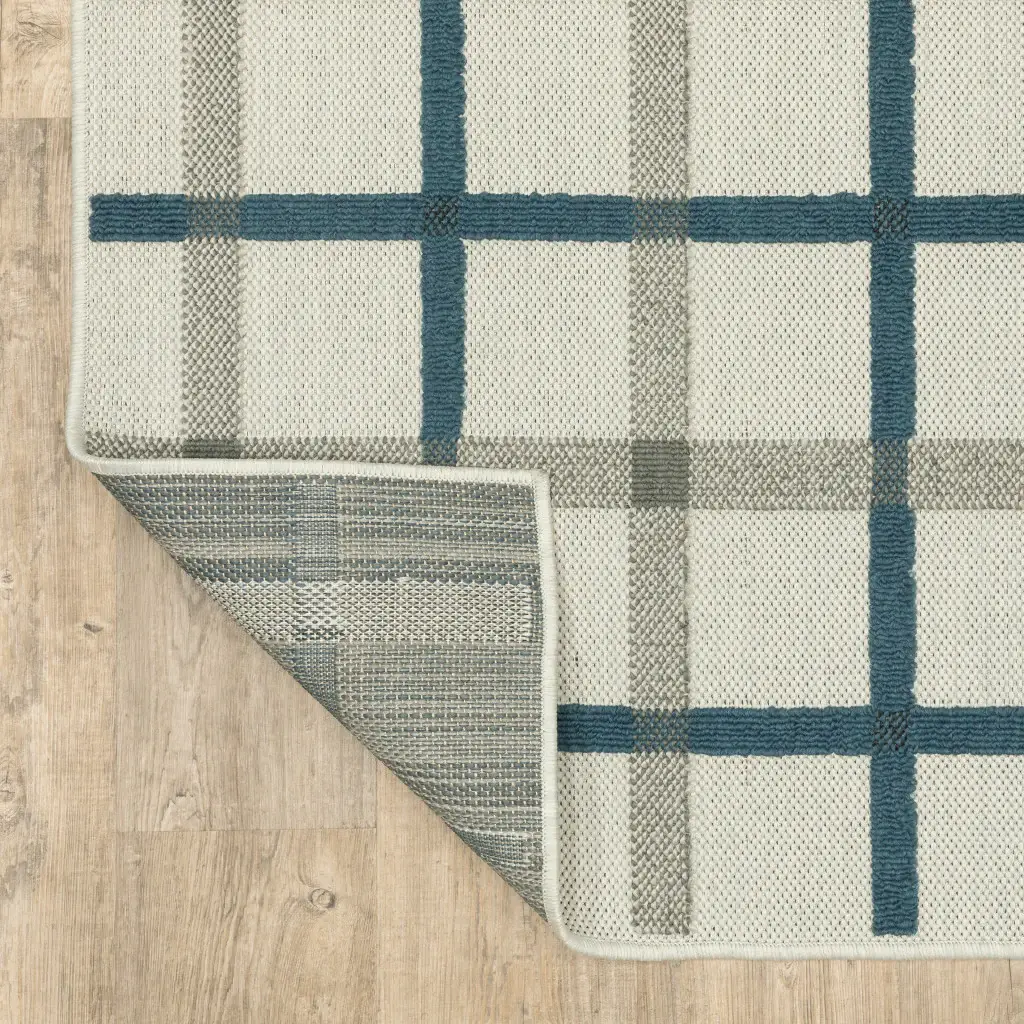 2' X 7' Blue and Beige Geometric Stain Resistant Indoor Outdoor Area Rug - Image 7