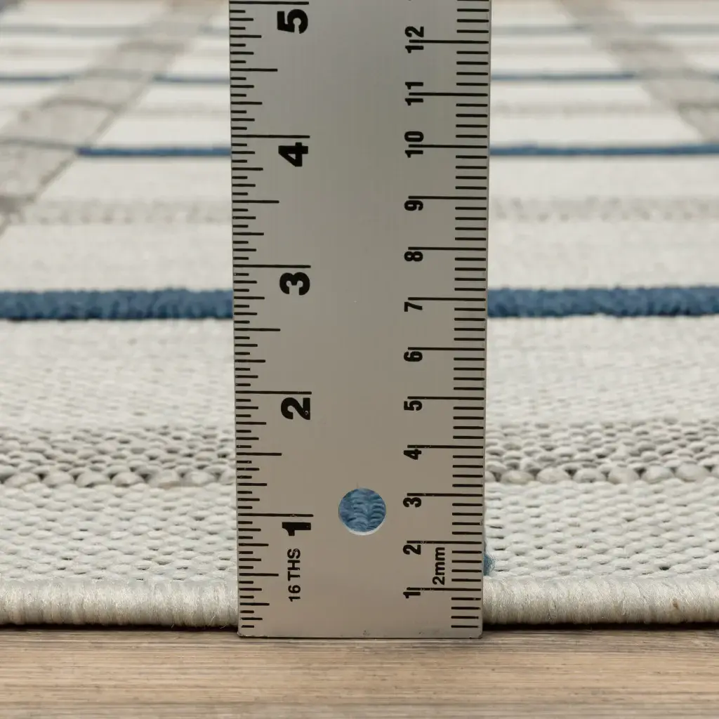 2' X 7' Blue and Beige Geometric Stain Resistant Indoor Outdoor Area Rug - Image 9