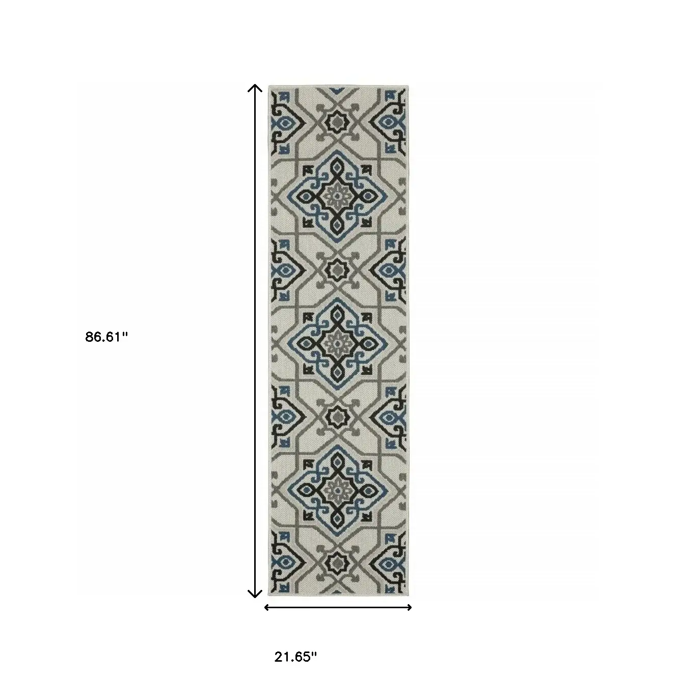 2' X 7' Blue and Beige Oriental Stain Resistant Indoor Outdoor Area Rug - Image 7