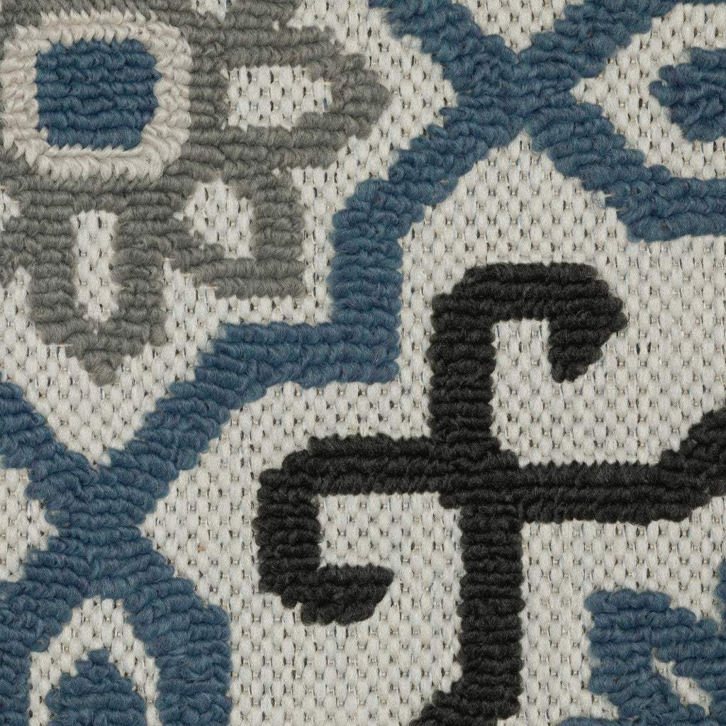 2' X 7' Blue and Beige Oriental Stain Resistant Indoor Outdoor Area Rug - Image 8