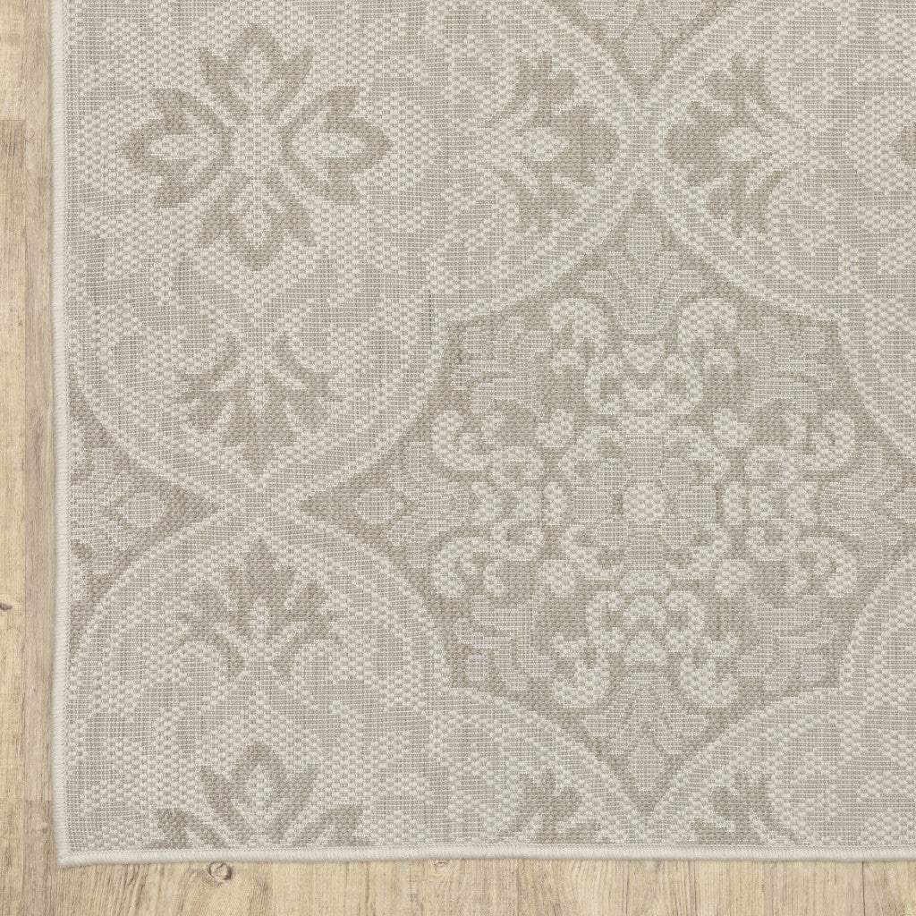 2' X 7' Gray and Ivory Floral Stain Resistant Indoor Outdoor Area Rug - Image 3