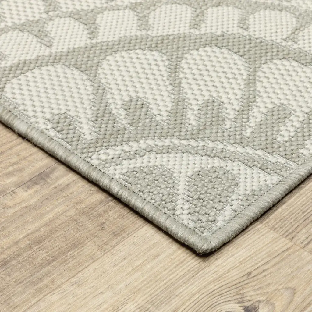 2' X 7' Gray and Ivory Geometric Stain Resistant Indoor Outdoor Area Rug - Image 3