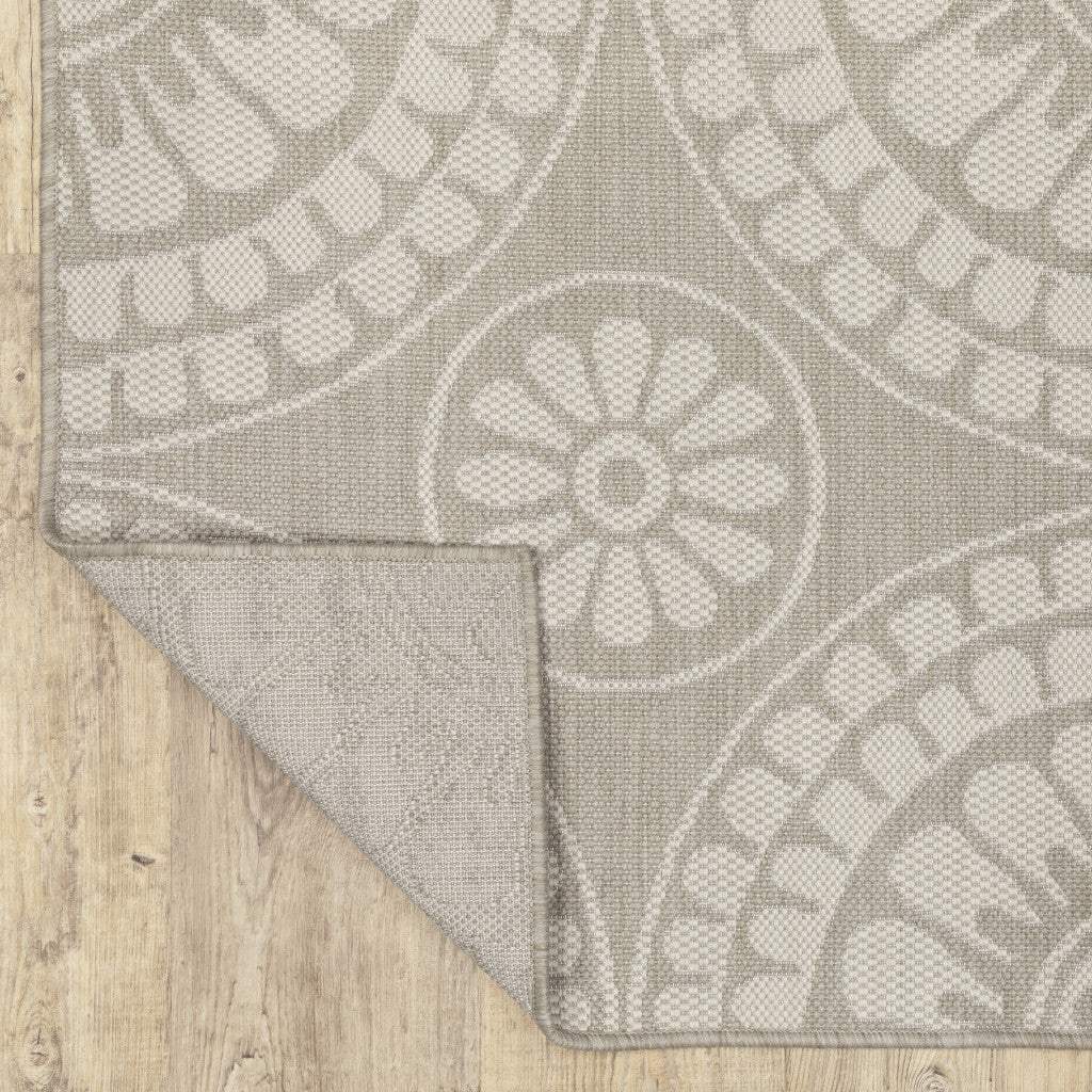 2' X 7' Gray and Ivory Geometric Stain Resistant Indoor Outdoor Area Rug - Image 4