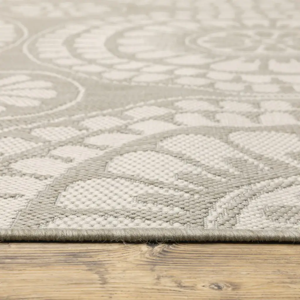 2' X 7' Gray and Ivory Geometric Stain Resistant Indoor Outdoor Area Rug - Image 7