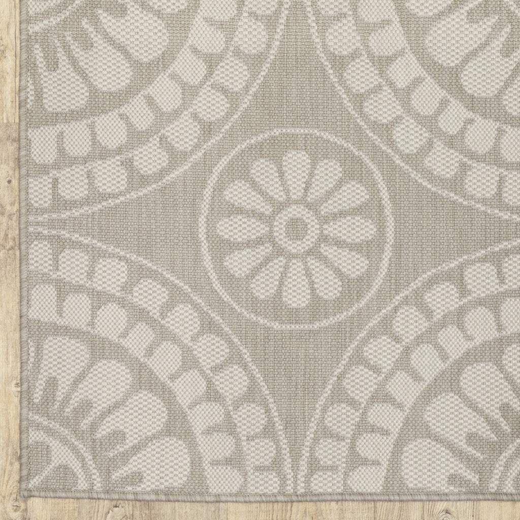 2' X 7' Gray and Ivory Geometric Stain Resistant Indoor Outdoor Area Rug - Image 9