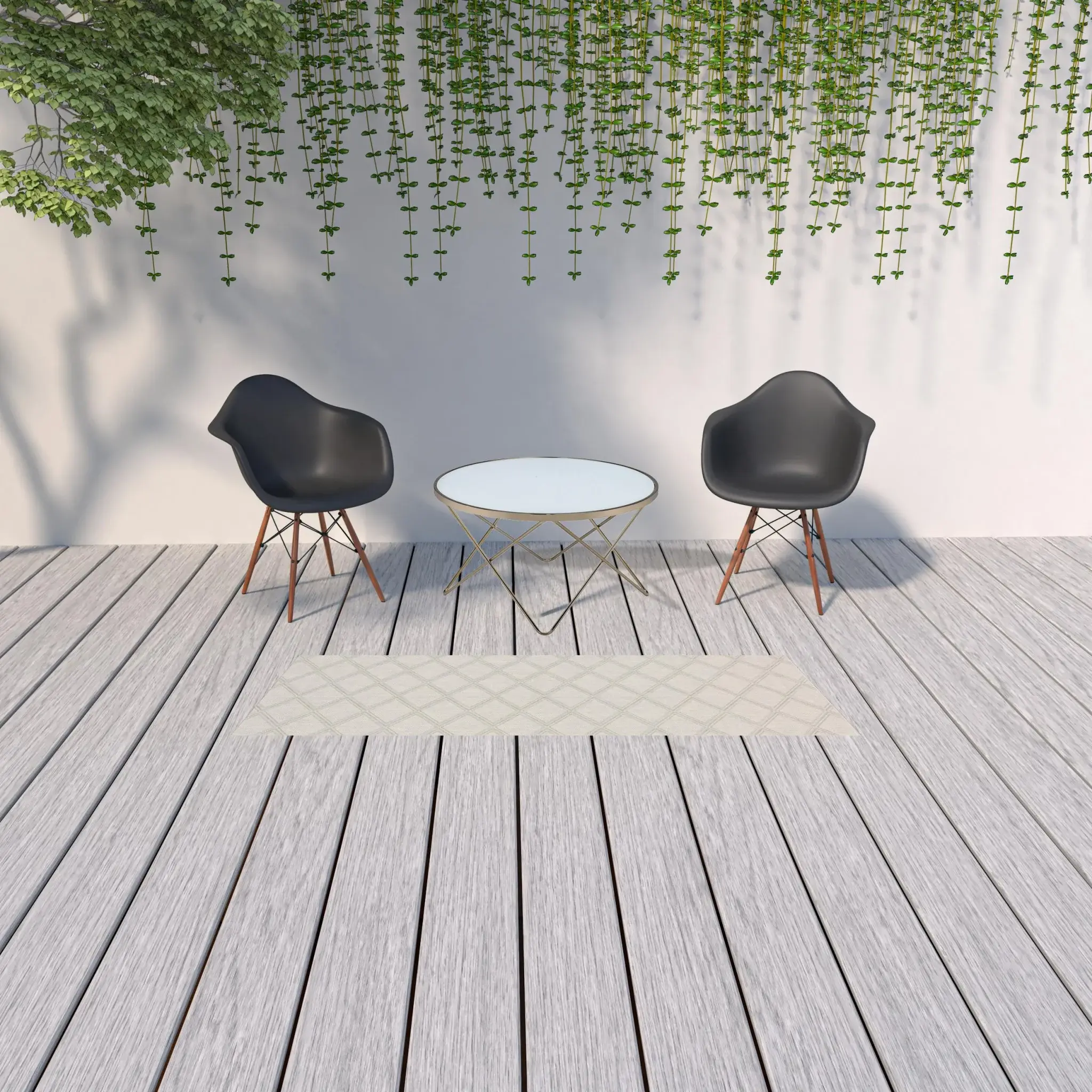 2' X 7' Gray and Ivory Geometric Stain Resistant Indoor Outdoor Area Rug - Image 2