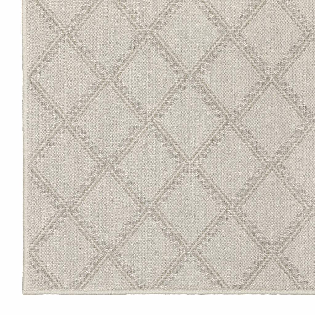 2' X 7' Gray and Ivory Geometric Stain Resistant Indoor Outdoor Area Rug - Image 3