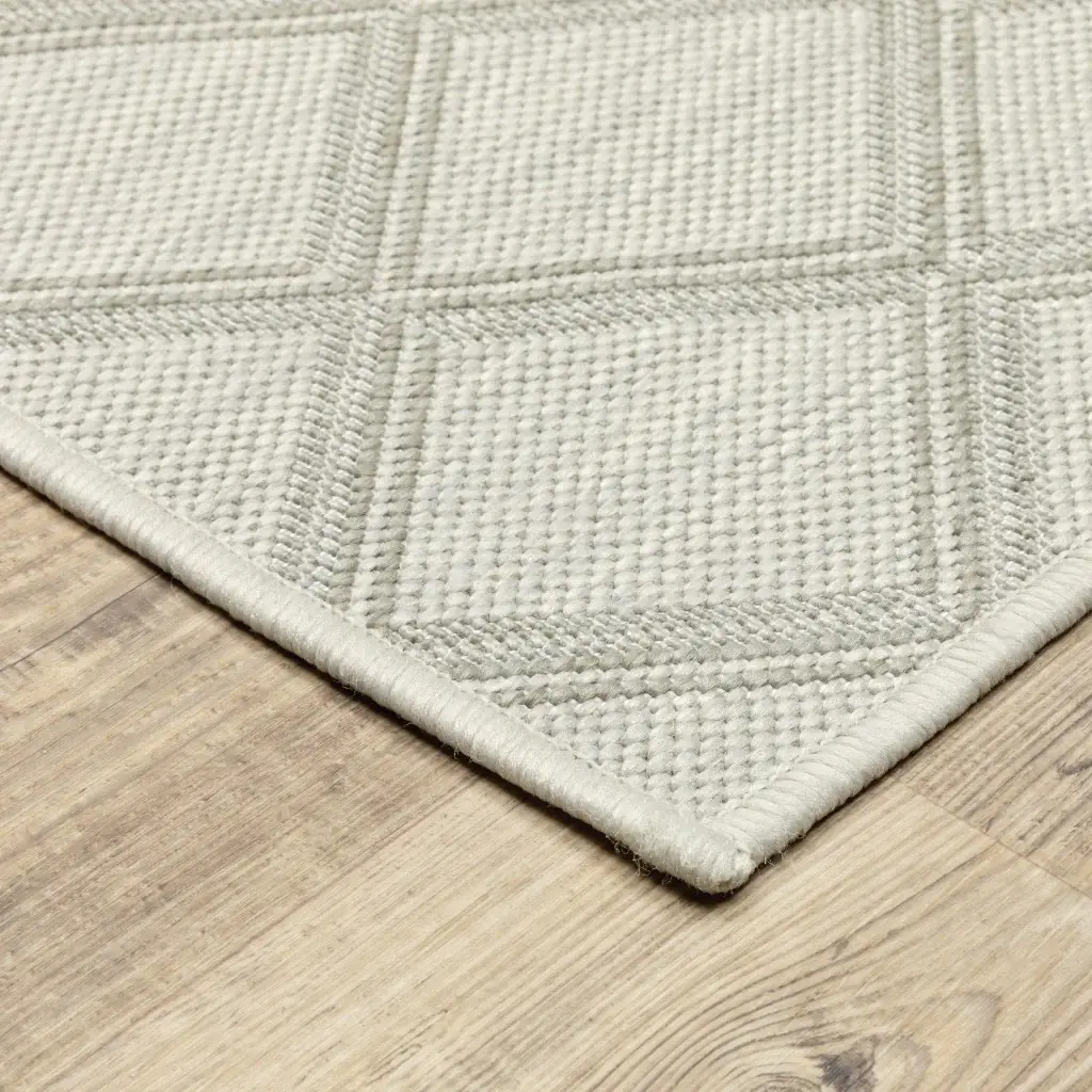 2' X 7' Gray and Ivory Geometric Stain Resistant Indoor Outdoor Area Rug - Image 5