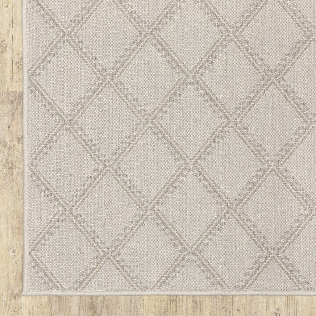 2' X 7' Gray and Ivory Geometric Stain Resistant Indoor Outdoor Area Rug - Image 7