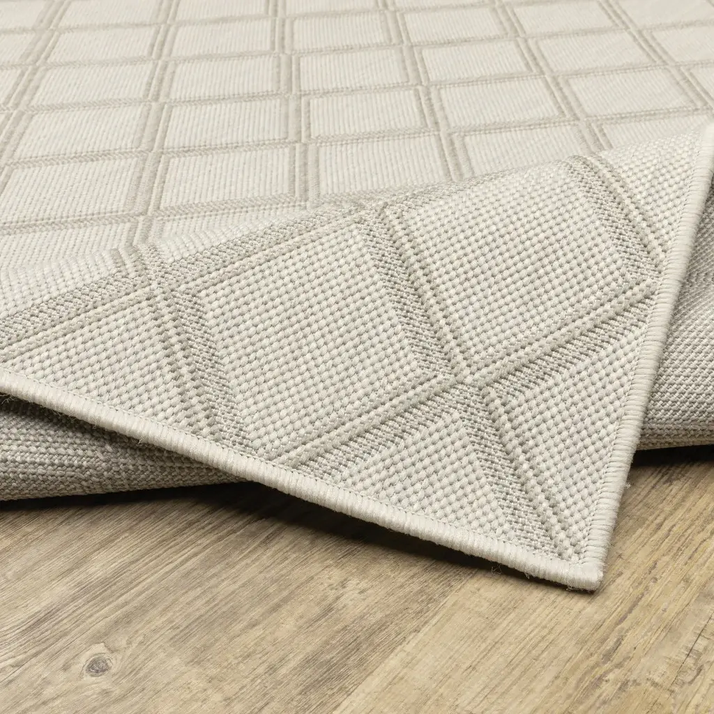 2' X 7' Gray and Ivory Geometric Stain Resistant Indoor Outdoor Area Rug - Image 8