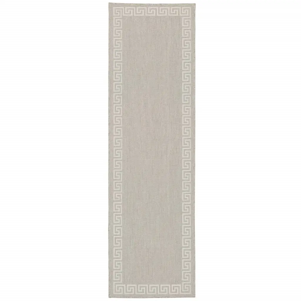 2' X 7' Gray and Ivory Stain Resistant Indoor Outdoor Area Rug