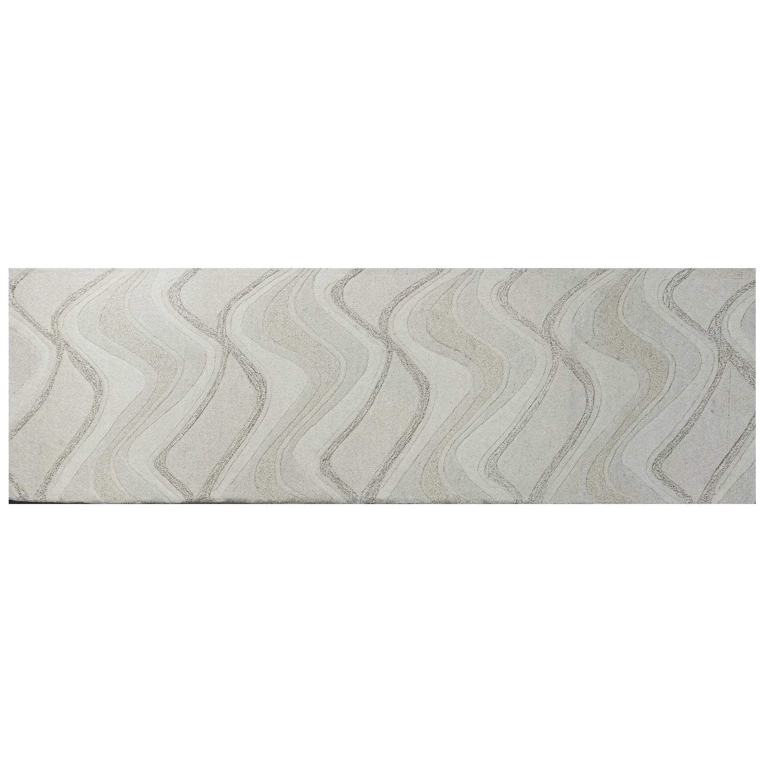 2' X 7' Ivory Abstract Waves Wool Runner Rug - Image 6