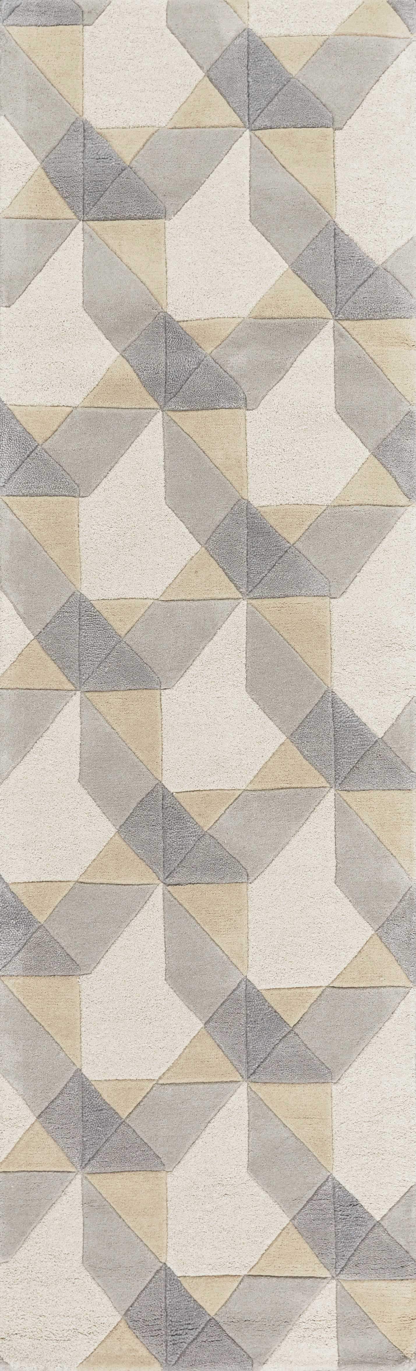 2' X 7' Ivory Or Grey Geometric Wool Runner Rug - Image 6