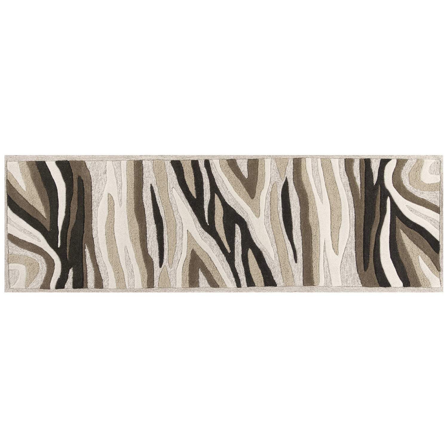 2' X 7' Natural Abstract Waves Wool Runner Rug - Image 2