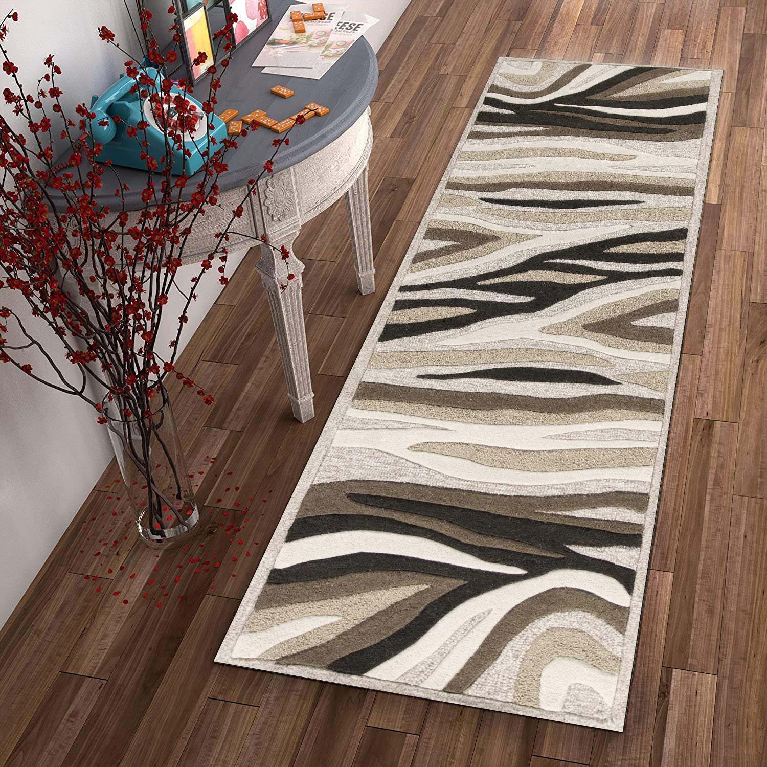 2' X 7' Natural Abstract Waves Wool Runner Rug - Image 3