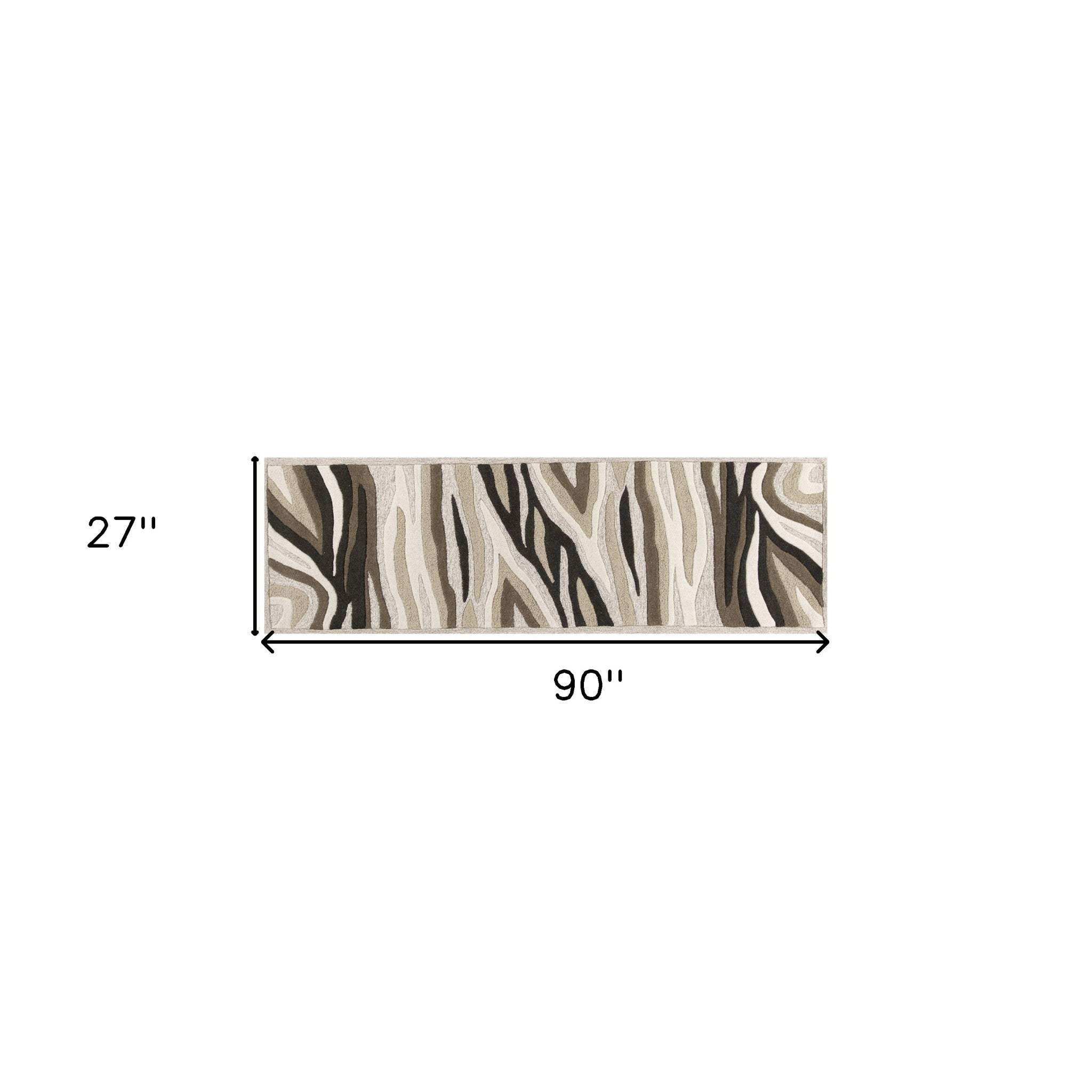 2' X 7' Natural Abstract Waves Wool Runner Rug - Image 4