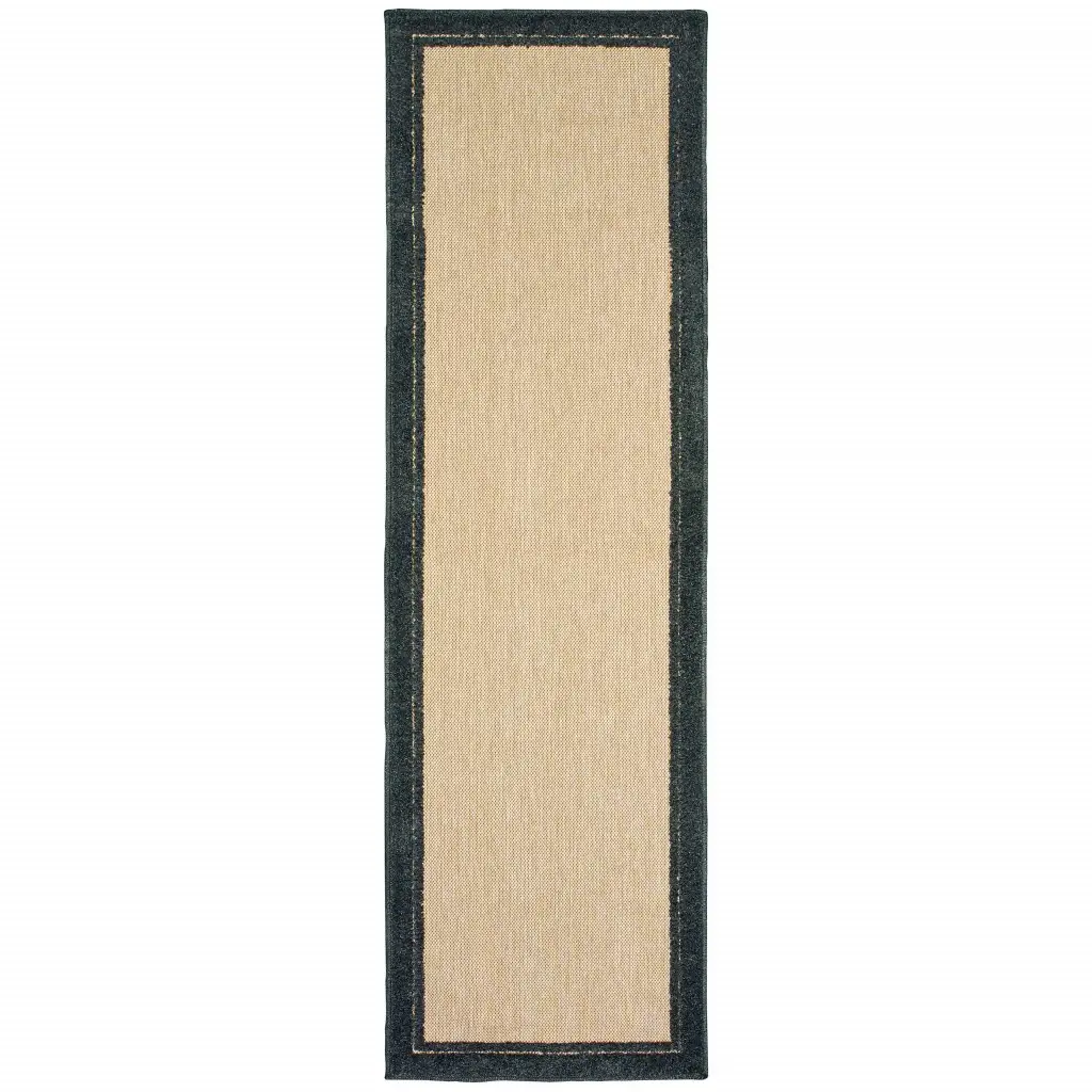 2' X 8' Beige and Black Indoor Outdoor Area Rug