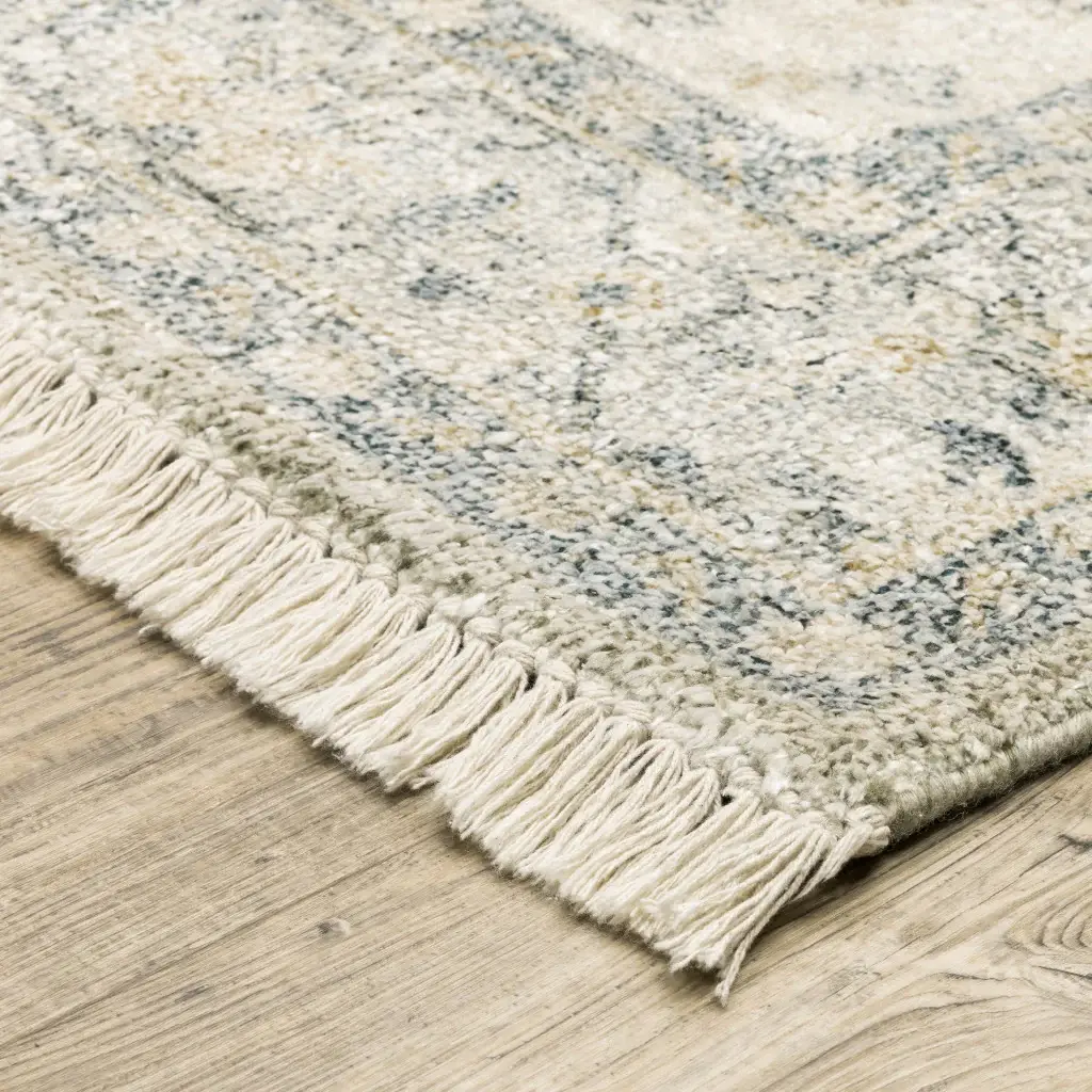 2' X 8' Beige And Charcoal Oriental Hand Loomed Stain Resistant Runner Rug With Fringe - Image 7