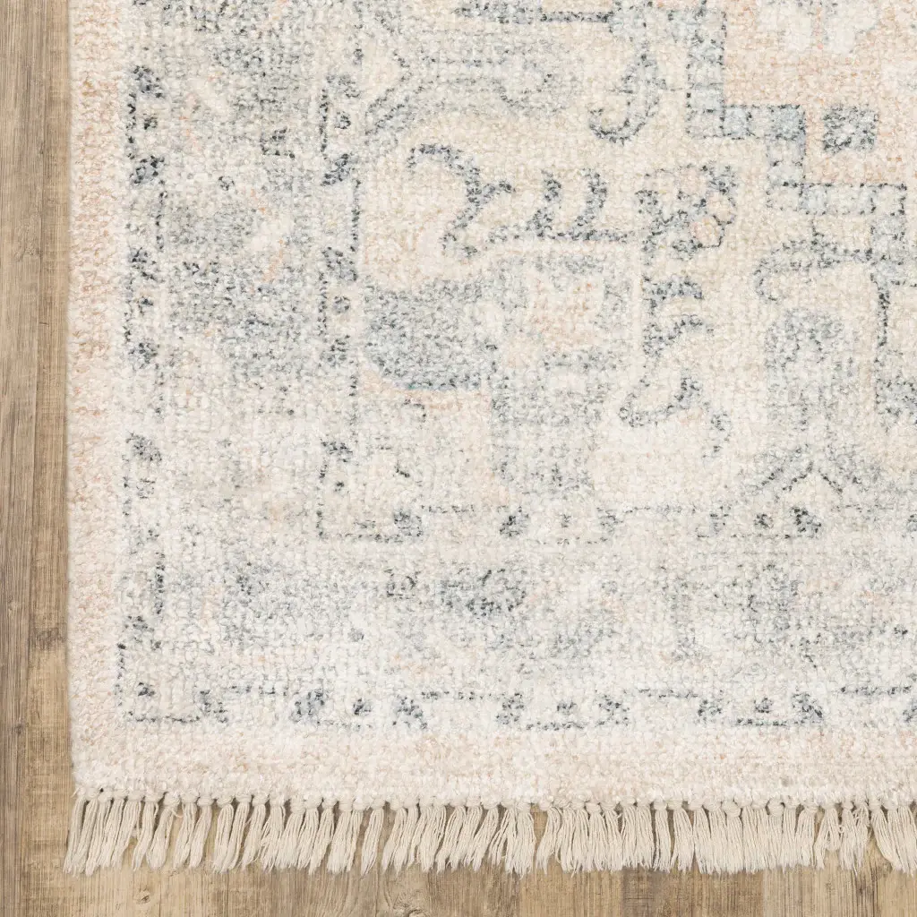 2' X 8' Beige And Grey Oriental Hand Loomed Stain Resistant Runner Rug With Fringe - Image 2